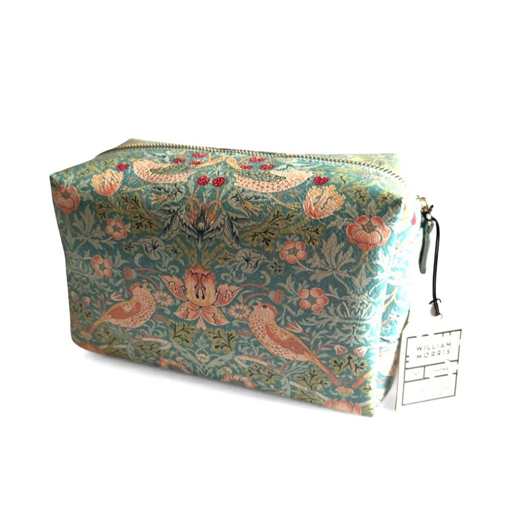 Morris & Co Strawberry Thief Make-up Toiletry Large Wash Bag Duck Egg Blue 9x6"